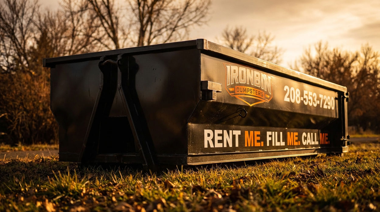 Black roll-off dumpster rental placed at a residential property